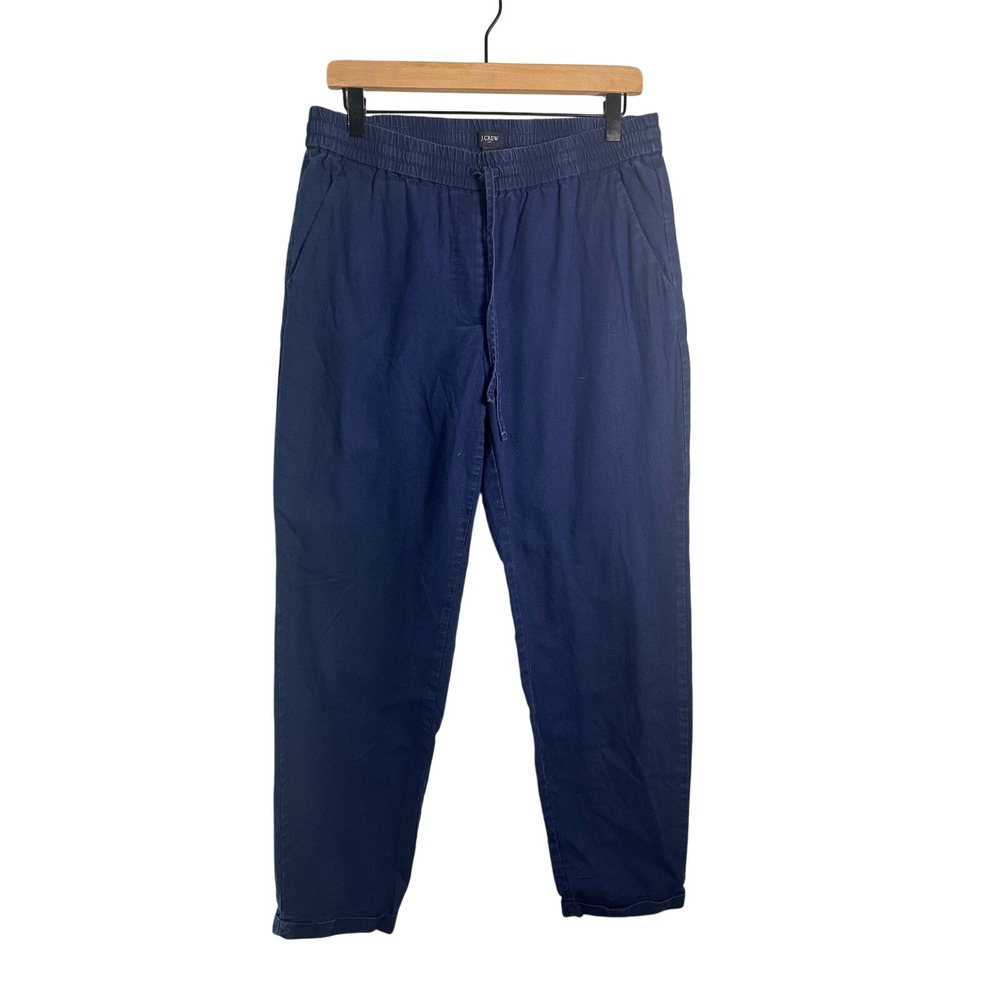 J.Crew Seaside Pant Navy Blue Linen Cotton Blend‎ Elastic Waist 10T BO907